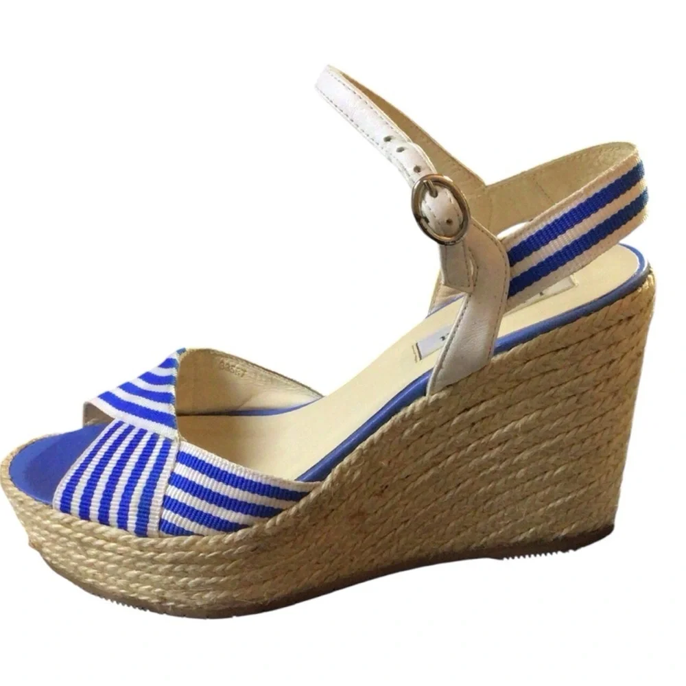 LK Bennett Blue and White Connie Striped Wedge Sandals size 36